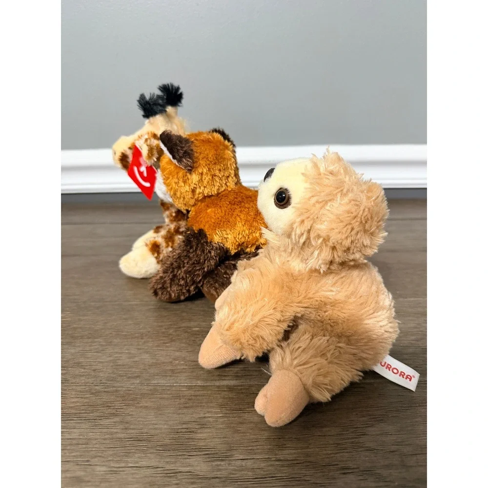 Aurora Min Flopsie Giraffe,‎ Red Panda & Sloth Animal Plush Bundle